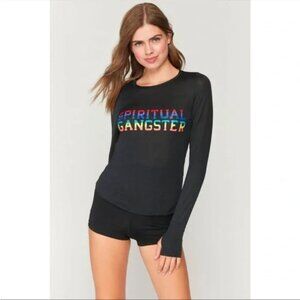 Spiritual Gangster Women’s Size M Black SVG Rainbow Active Long Sleeve Top